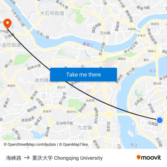 海峡路 to 重庆大学 Chongqing University map