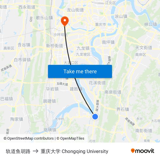 轨道鱼胡路 to 重庆大学 Chongqing University map