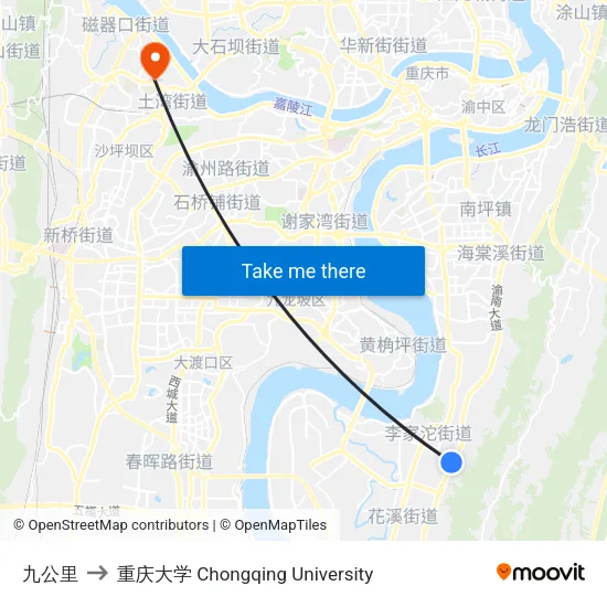 九公里 to 重庆大学 Chongqing University map