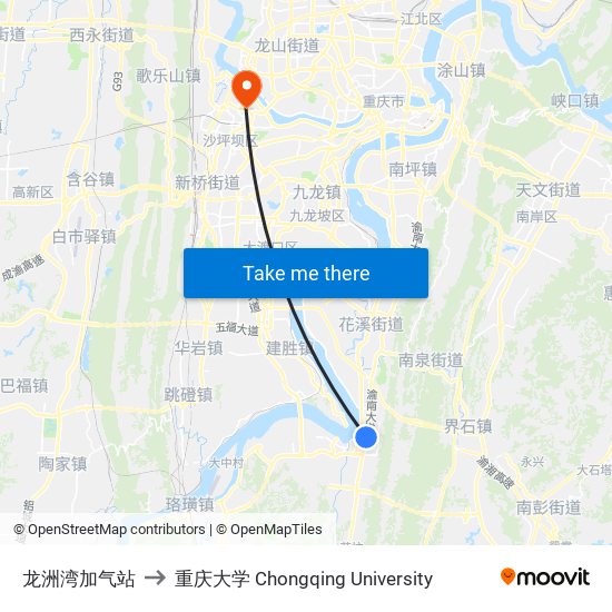 龙洲湾加气站 to 重庆大学 Chongqing University map