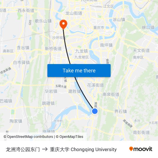 龙洲湾公园东门 to 重庆大学 Chongqing University map