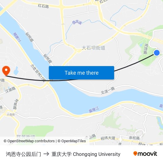 鸿恩寺公园后门 to 重庆大学 Chongqing University map