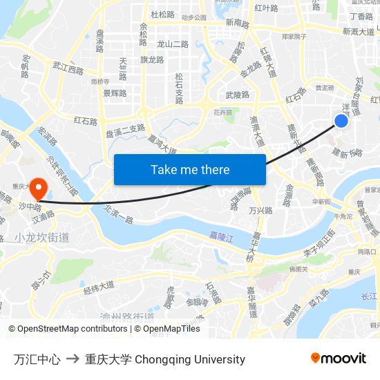 万汇中心 to 重庆大学 Chongqing University map