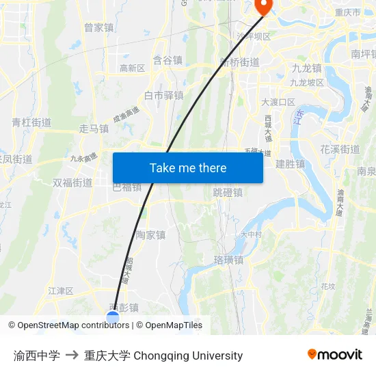 渝西中学 to 重庆大学 Chongqing University map