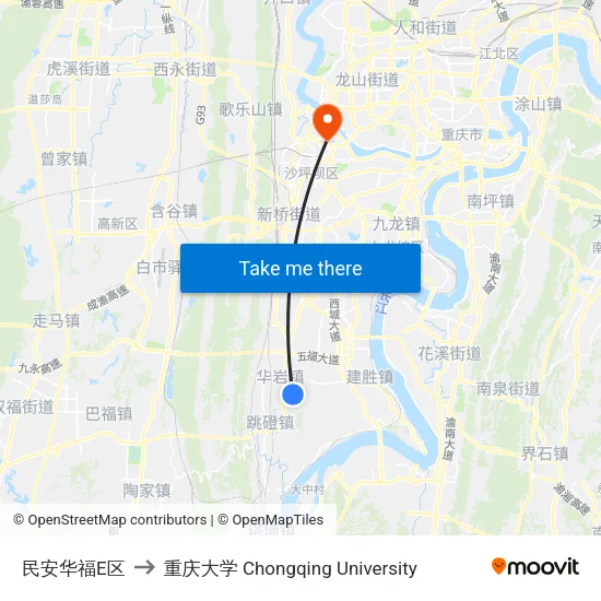 民安华福E区 to 重庆大学 Chongqing University map