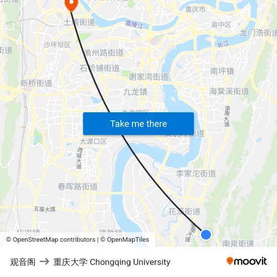 观音阁 to 重庆大学 Chongqing University map