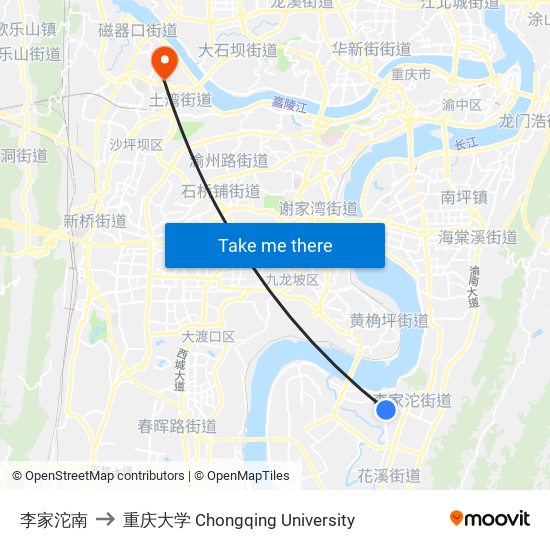 李家沱南 to 重庆大学 Chongqing University map