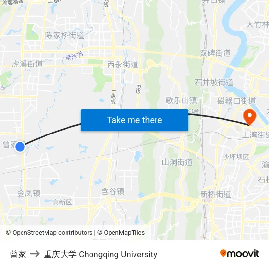 曾家 to 重庆大学 Chongqing University map