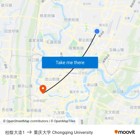 桂馥大道1 to 重庆大学 Chongqing University map