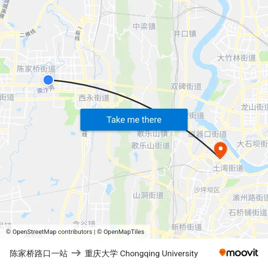 陈家桥路口一站 to 重庆大学 Chongqing University map