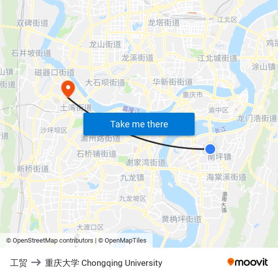 工贸 to 重庆大学 Chongqing University map