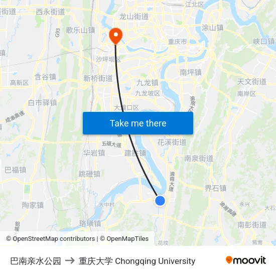 巴南亲水公园 to 重庆大学 Chongqing University map