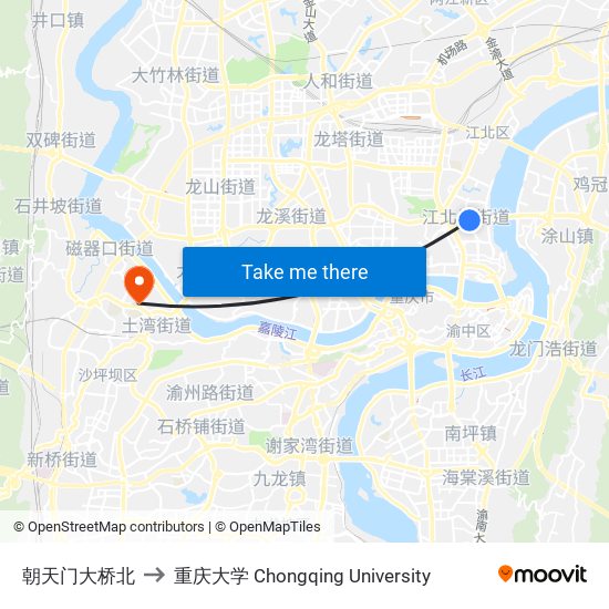 朝天门大桥北 to 重庆大学 Chongqing University map