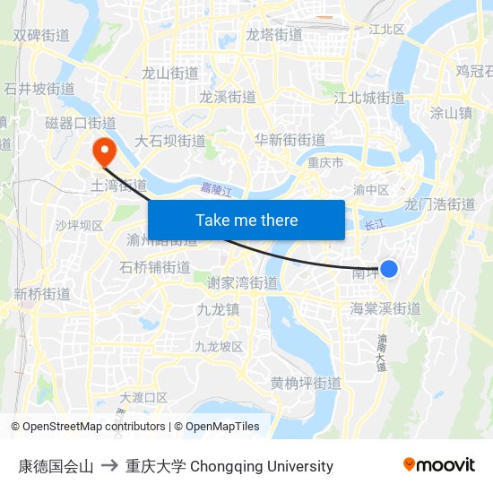 康德国会山 to 重庆大学 Chongqing University map