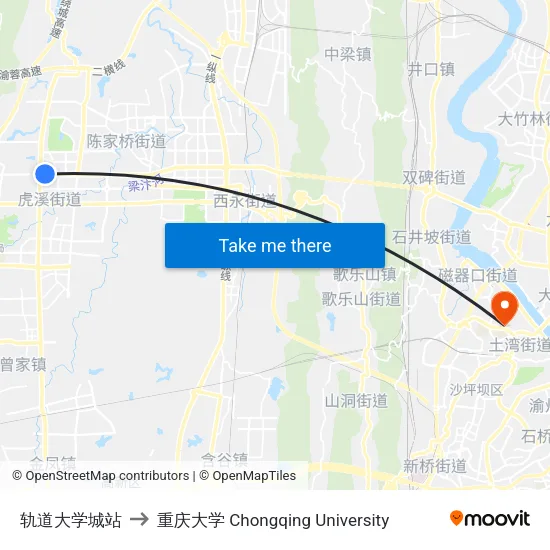 轨道大学城站 to 重庆大学 Chongqing University map