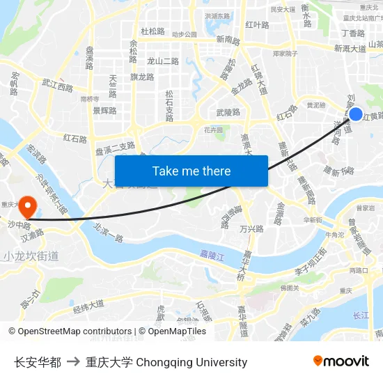 长安华都 to 重庆大学 Chongqing University map