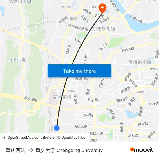 重庆西站 to 重庆大学 Chongqing University map