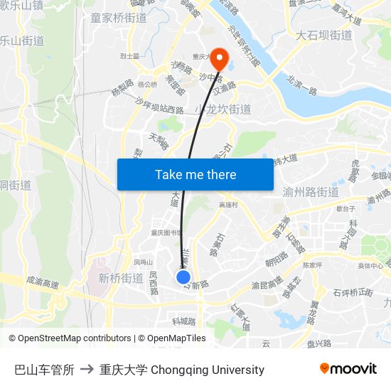 巴山车管所 to 重庆大学 Chongqing University map