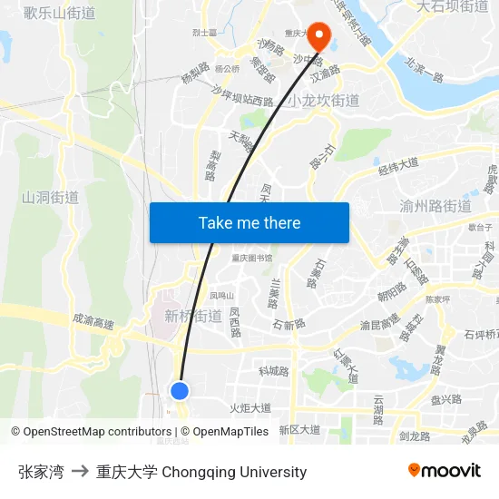 张家湾 to 重庆大学 Chongqing University map