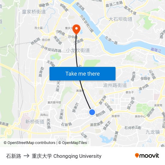 石新路 to 重庆大学 Chongqing University map