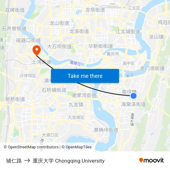 辅仁路 to 重庆大学 Chongqing University map