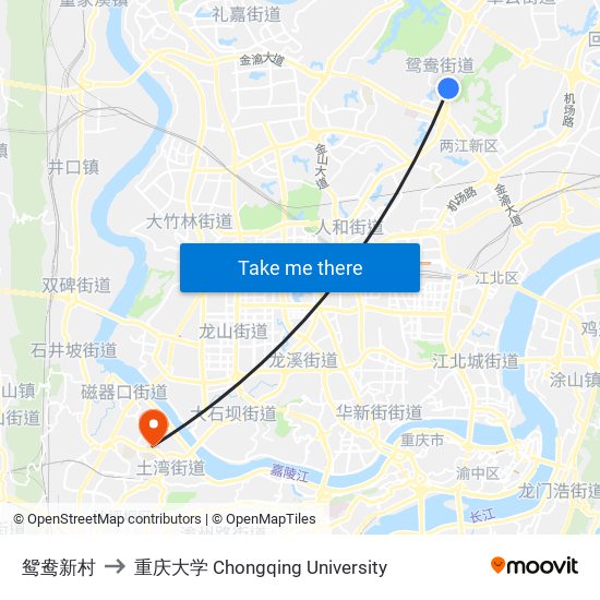 鸳鸯新村 to 重庆大学 Chongqing University map