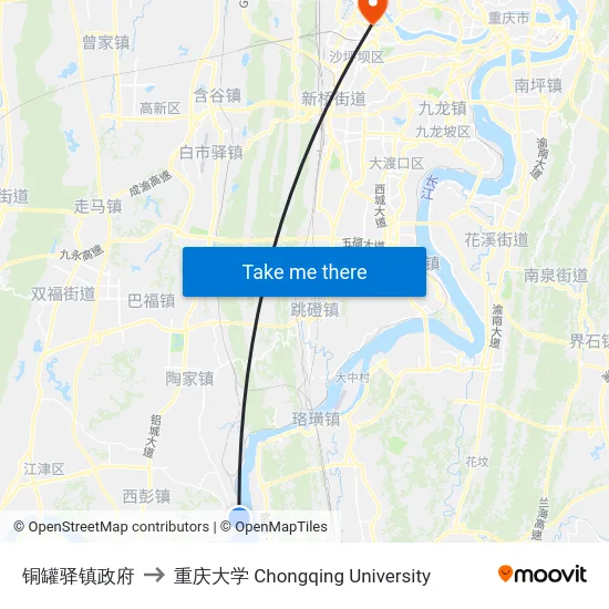 铜罐驿镇政府 to 重庆大学 Chongqing University map