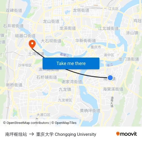 南坪枢纽站 to 重庆大学 Chongqing University map