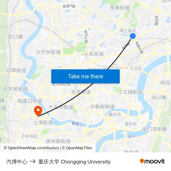 汽博中心 to 重庆大学 Chongqing University map