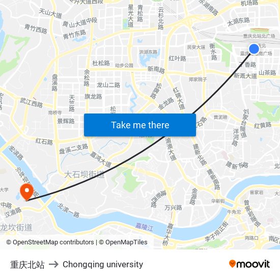 重庆北站 to Chongqing university map