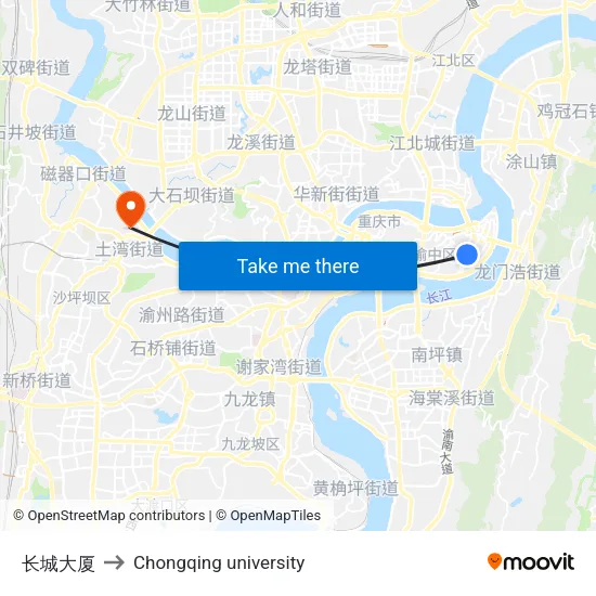 长城大厦 to Chongqing university map