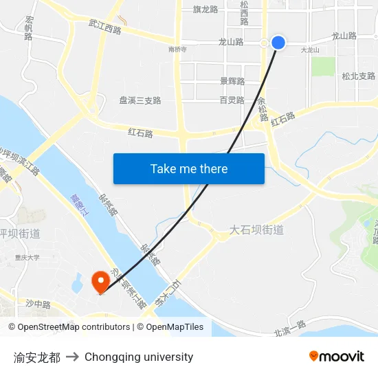 渝安龙都 to Chongqing university map