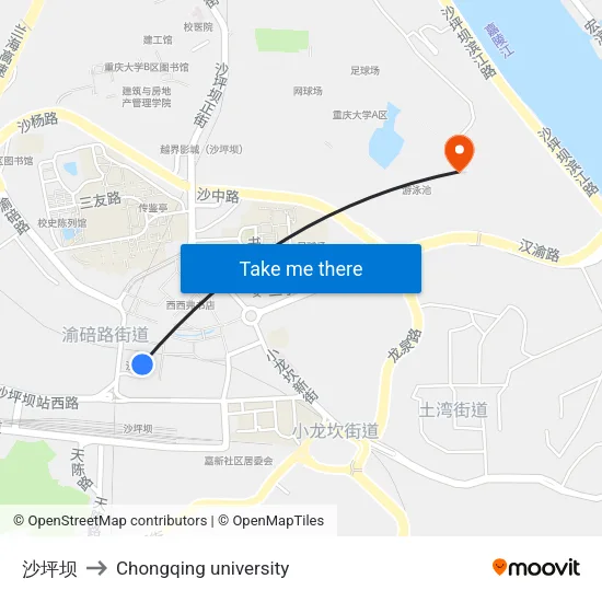 沙坪坝 to Chongqing university map