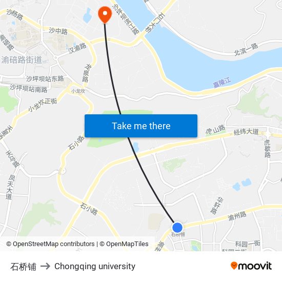 石桥铺 to Chongqing university map