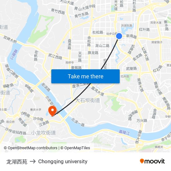 龙湖西苑 to Chongqing university map