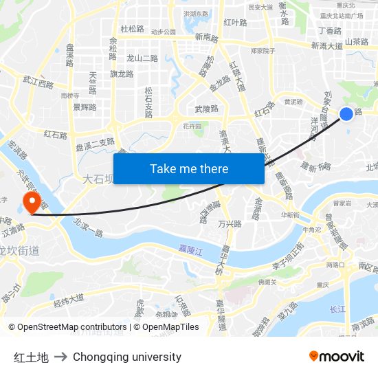 红土地 to Chongqing university map