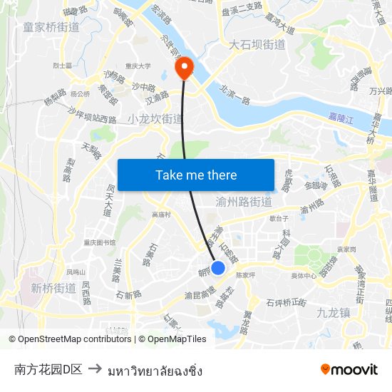 南方花园D区 to มหาวิทยาลัยฉงชิ่ง map