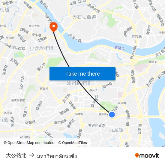 大公馆北 to มหาวิทยาลัยฉงชิ่ง map