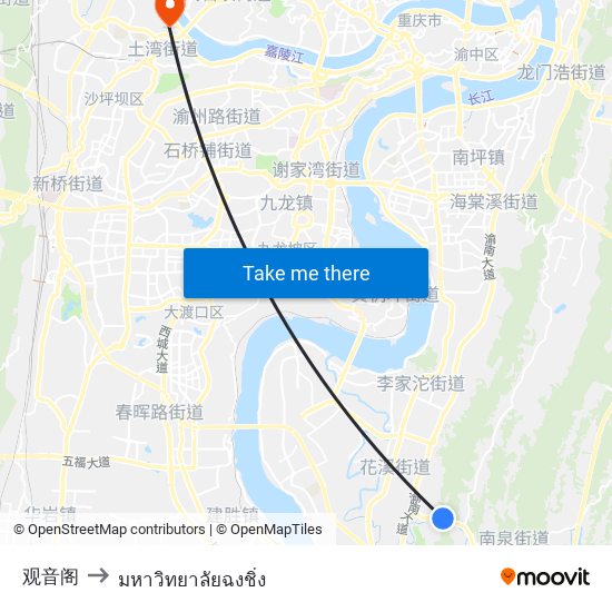 观音阁 to มหาวิทยาลัยฉงชิ่ง map