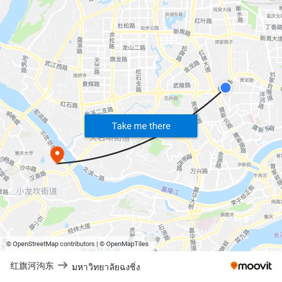 红旗河沟东 to มหาวิทยาลัยฉงชิ่ง map