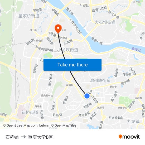 石桥铺 to 重庆大学B区 map