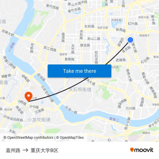 嘉州路 to 重庆大学B区 map