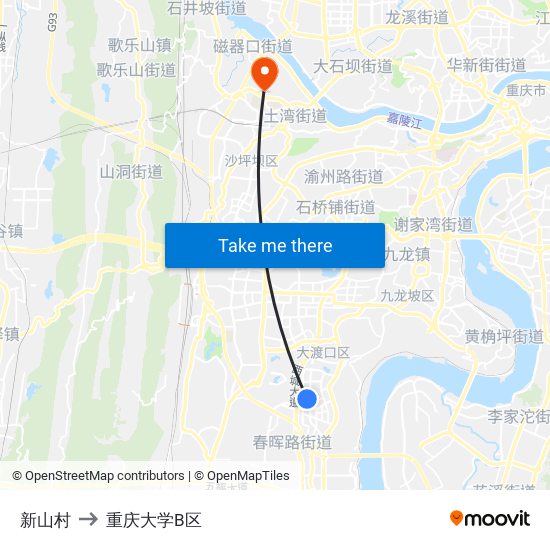 新山村 to 重庆大学B区 map