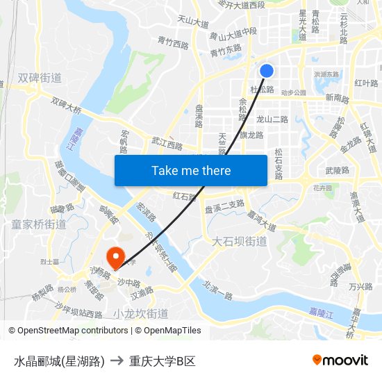 水晶郦城(星湖路) to 重庆大学B区 map