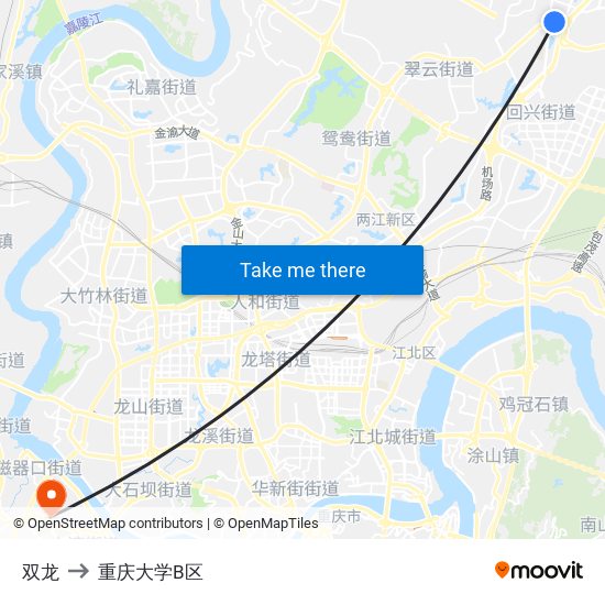 双龙 to 重庆大学B区 map