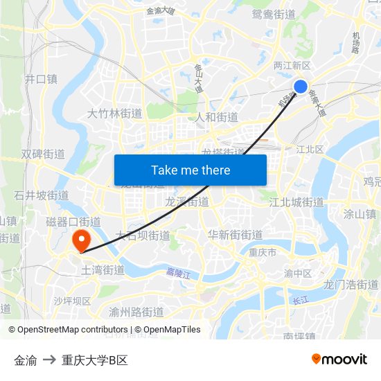 金渝 to 重庆大学B区 map
