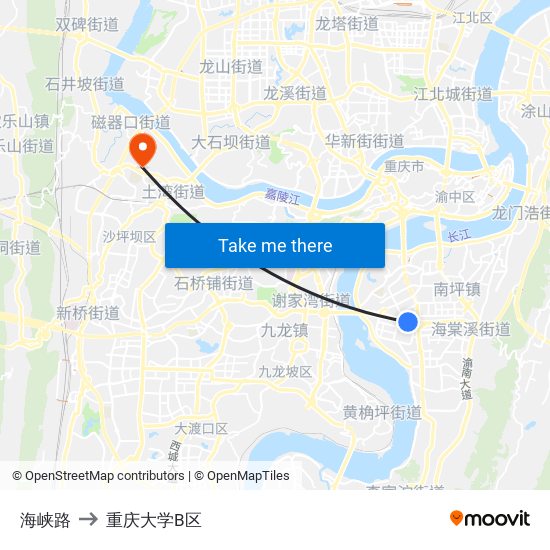 海峡路 to 重庆大学B区 map