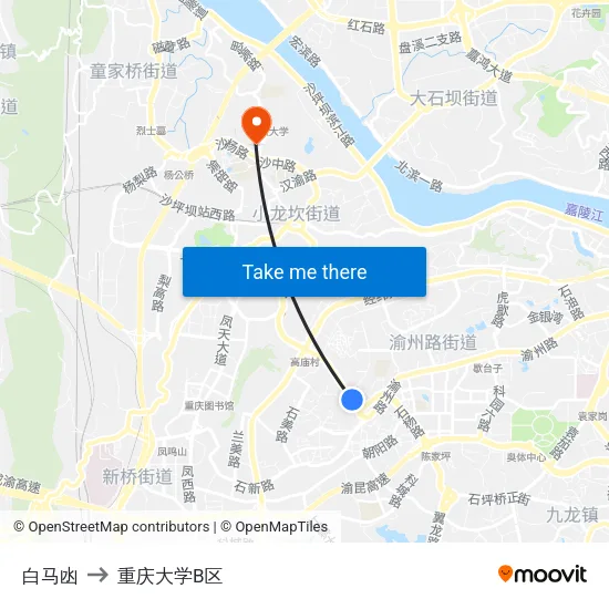 白马凼 to 重庆大学B区 map