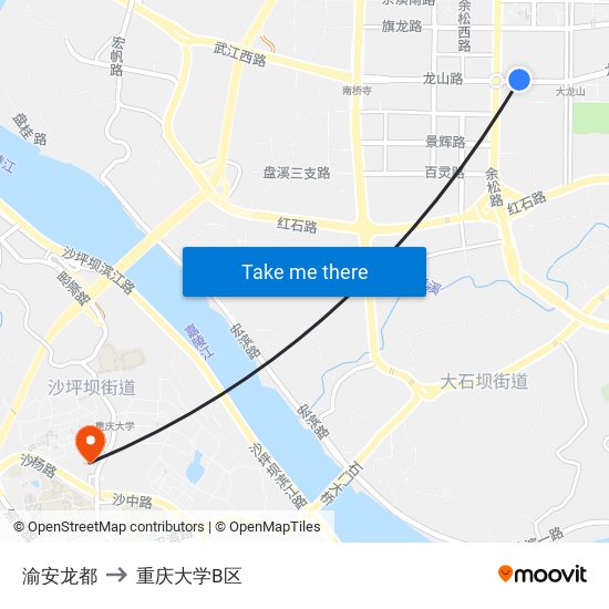 渝安龙都 to 重庆大学B区 map