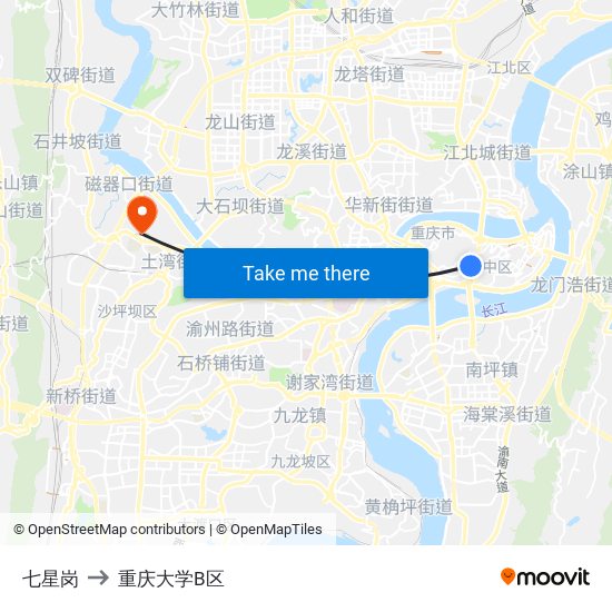 七星岗 to 重庆大学B区 map